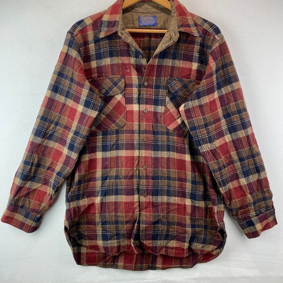 Pendleton Other - VTG Pendleton Wool Flannel Shirt Mens L Red Plaid Made in USA Long Sleeve Button